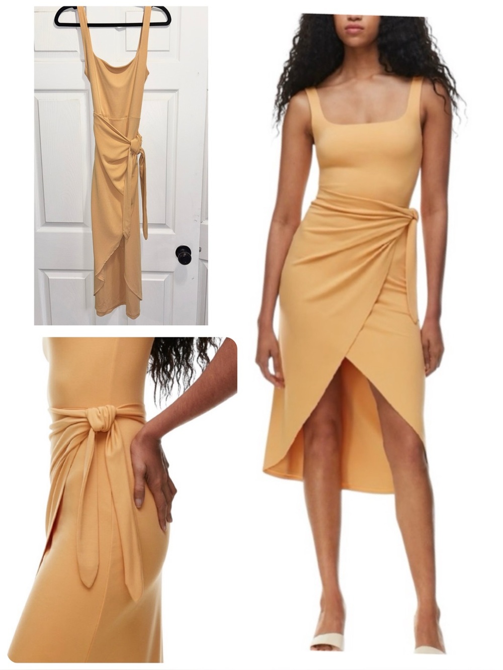 Aritzia Wilfred Saturn Midi Wrap Dress Square Neck Golden Yellow Size Medium